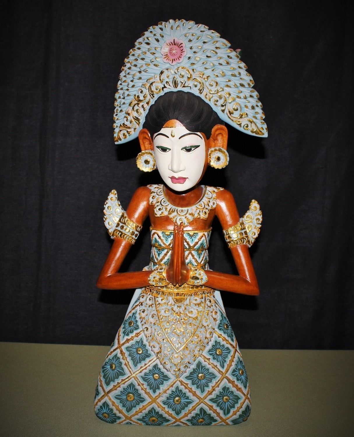 Vintage Goddess Figurine Statue Hand Carved Painted Balinese 21” Wood Sculpture