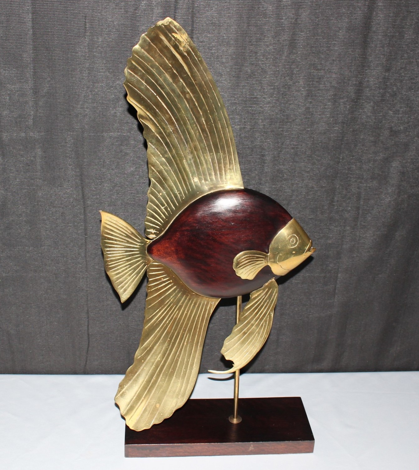 Frederick Cooper American Folk Art 29" Carved Wood & Brass Angel Fish Sculpture