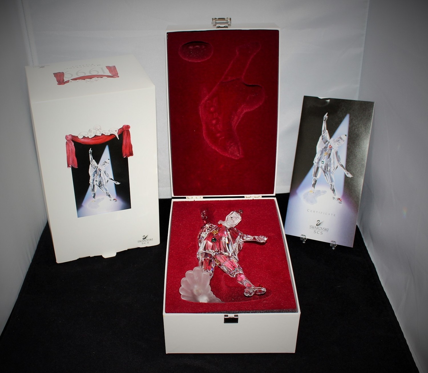 Swarovski Crystal 1999 Masquerade Pierrot 8" Figurine w/ COA in Original Box