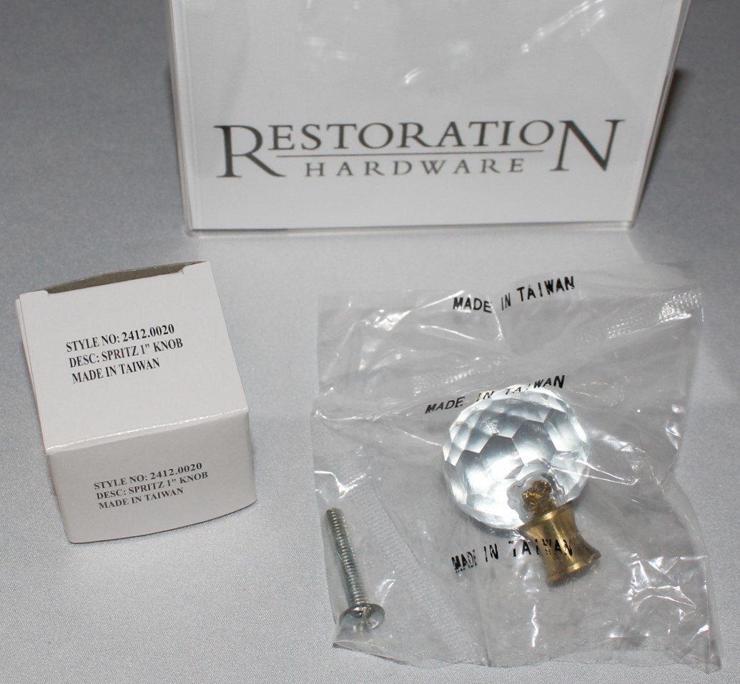 Restoration Hardware Brilliant Cut Glass 1” Cabinet Drawer Knob w/Screw Hardware