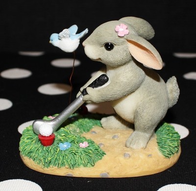 Fitz & Floyd Charming Tails Keep Your Eye on the Birdie Golf Bunny Figurine, Box