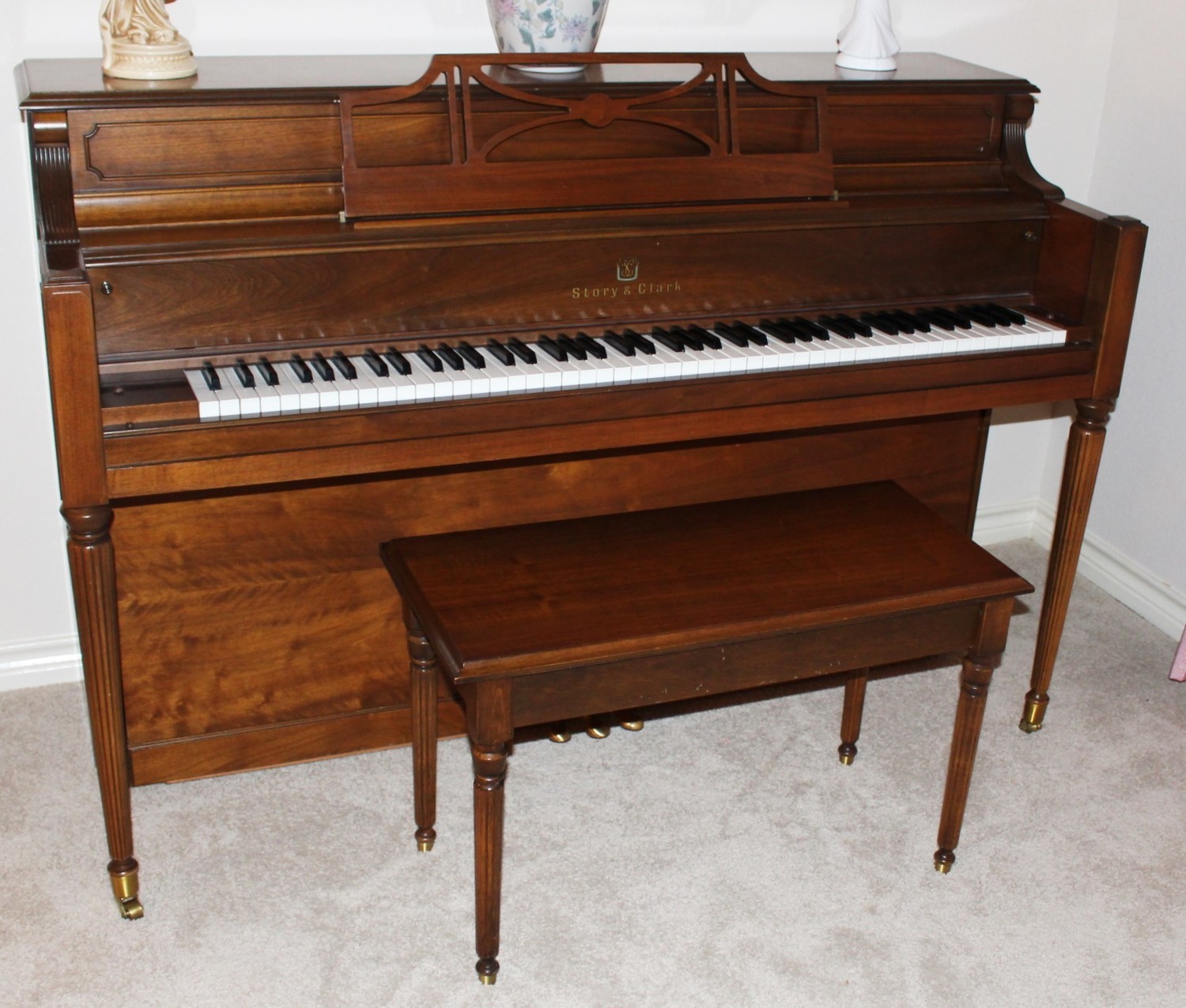 Vintage Piano Story and Clark Upright w/ Original Bench