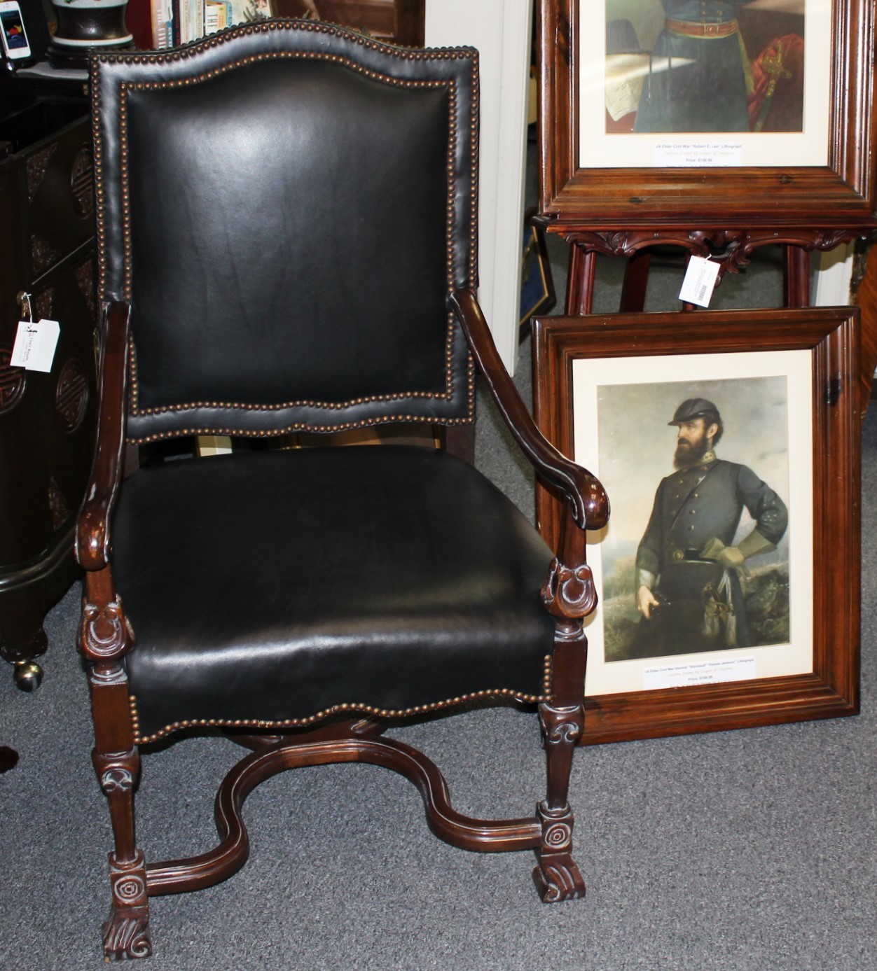 High End Mahogany Executive Black Leather High-back Chair