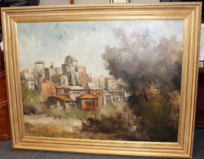 1967 DeMagistris 56x44 Framed Italian Oil on Canvas Painting, Signed