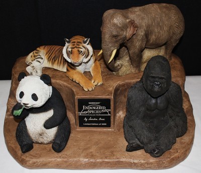 Endangered Species Sandra Brue Sandicast Tiger Panda Elephant Gorilla Sculptures