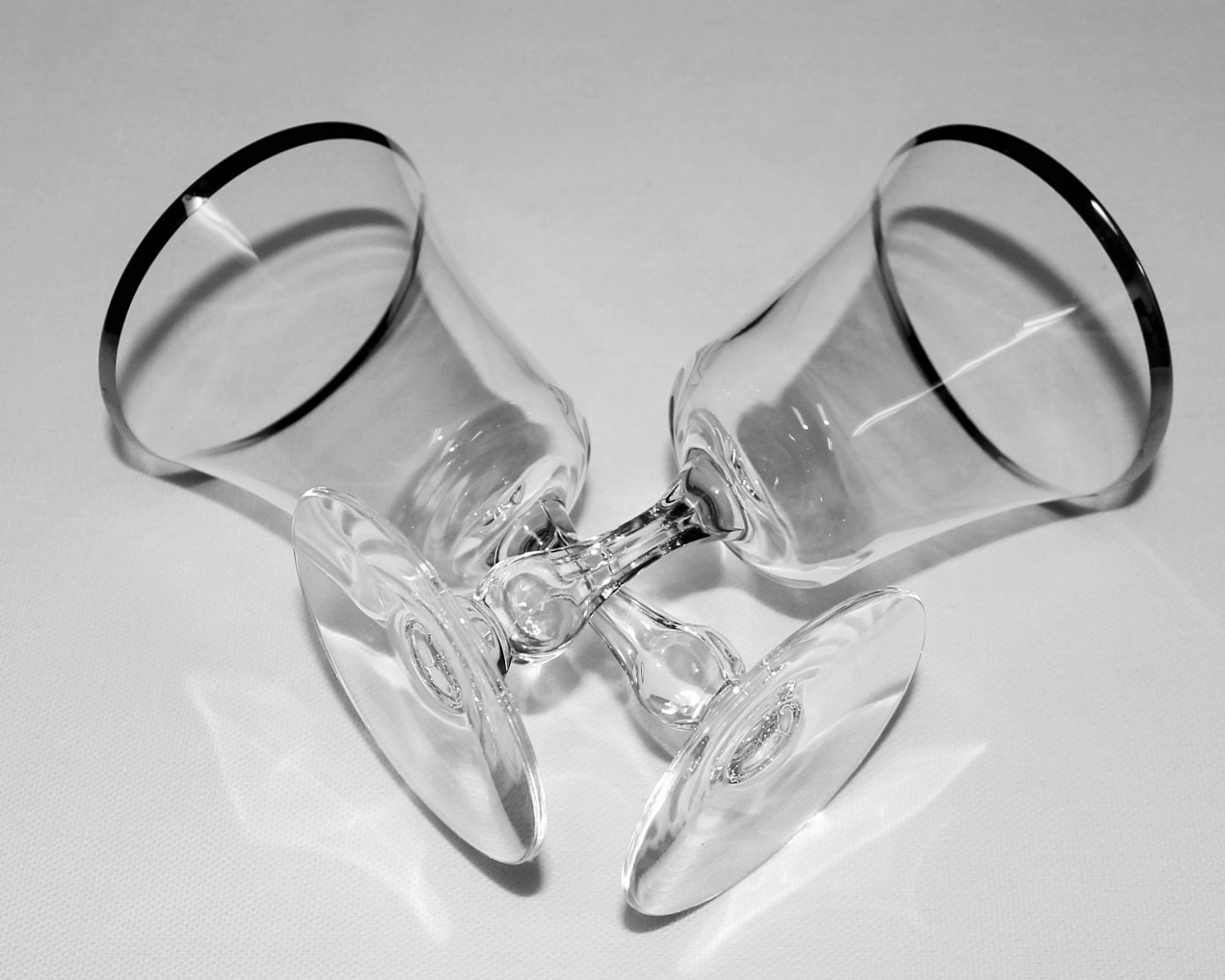 Set of 2 Fostoria Sheffield 6.75" Stem Glass Platinum Trim Water Goblets