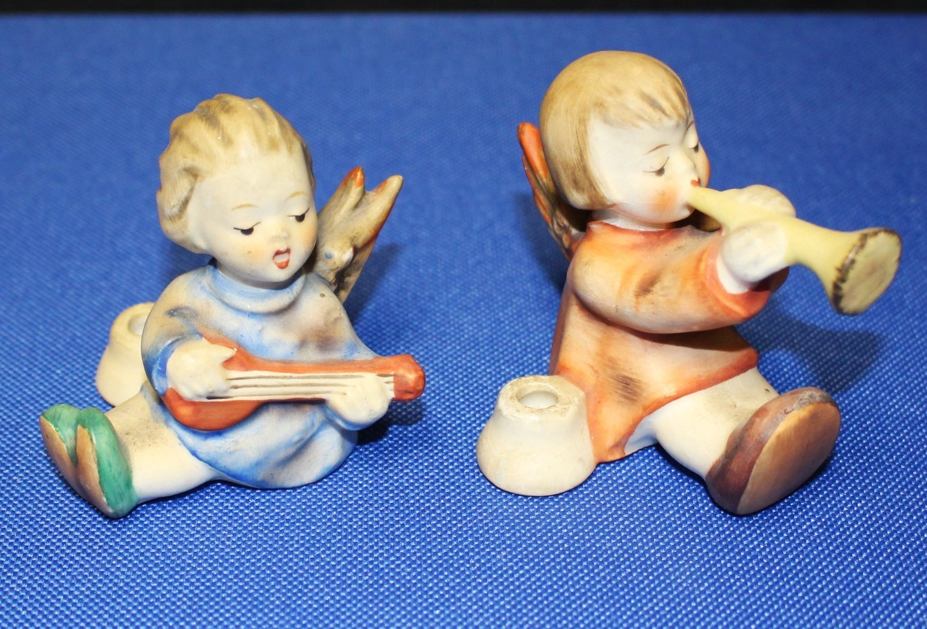 Pair of Goebel Hummel Angel Joyous News 2.25" Candle Holder Figurines