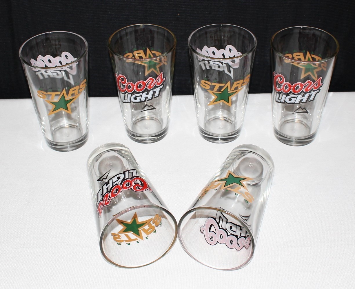 Set of 6 Dallas Stars / Coors Light 16 oz. Clear Glass 5 3/4" Tumblers by Libbey