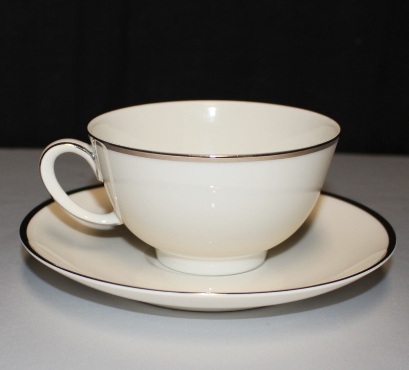 Noritake IVONNE Cup &amp; Saucer Set Ivory &amp; Platinum Trim 7522 - Multiple Available