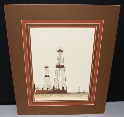R. Bumpass Oil Derrick Well Pump Petroleum Color Lithograph Signed and Numbered