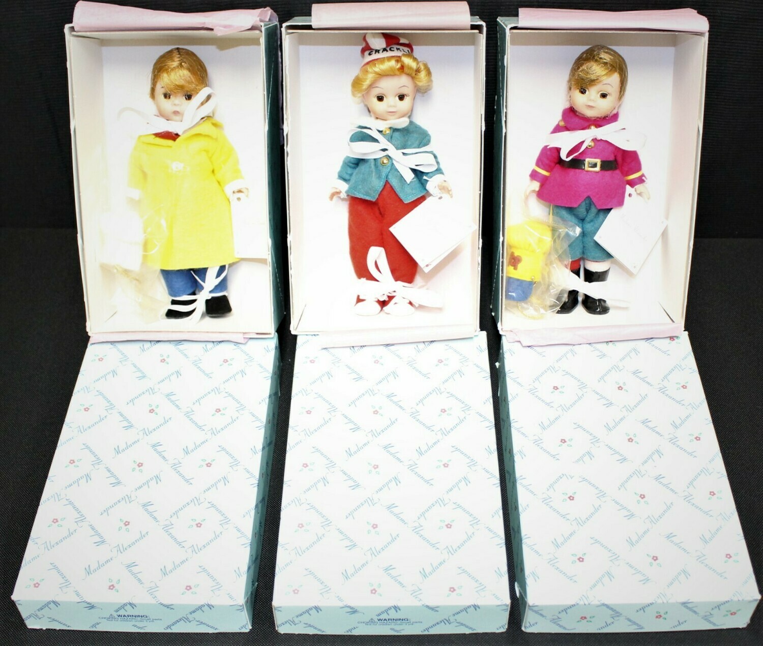 Set of 3 Madame Alexander Rice Krispies Dolls Snap, Crackle & Pop w/Tags & Boxes