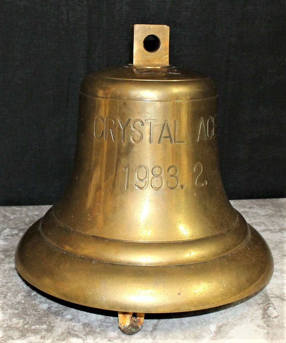 Large Marine Vessel “CRYSTAL ACE” Maritime Nautical Brass Shipwreck Bell, Marked