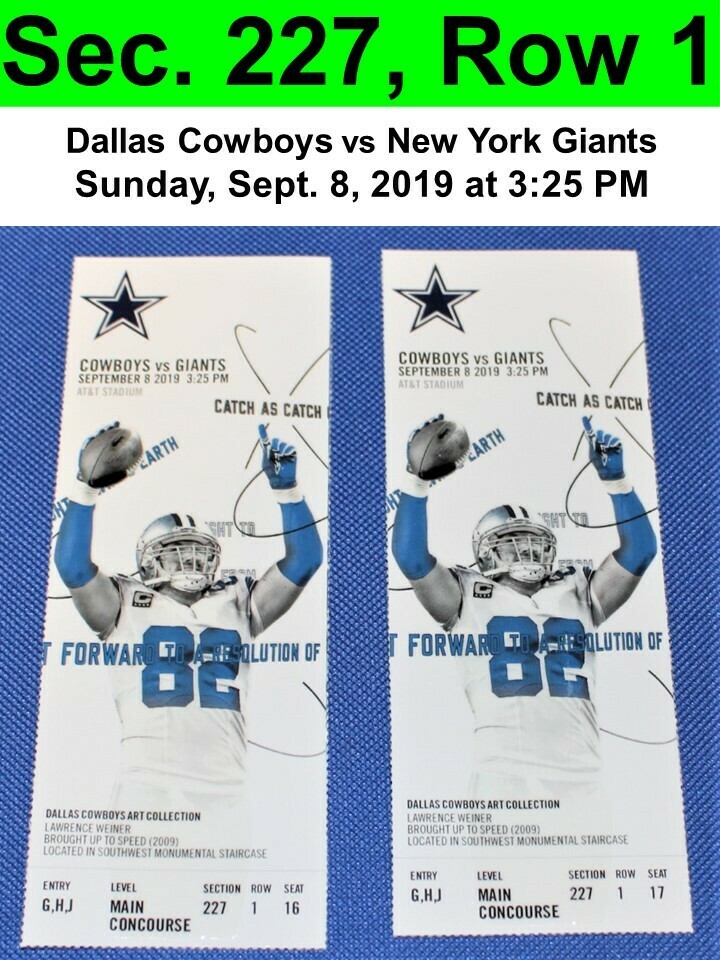 Two (2) Dallas Cowboys vs New York Giants Tickets Sec. 227, Row 1, GREAT VIEW!