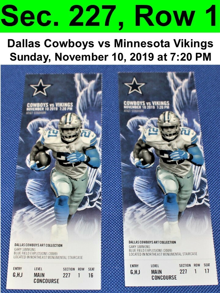 Two (2) Dallas Cowboys vs Minnesota Vikings Tickets Sec. 227, Row 1, GREAT VIEW!