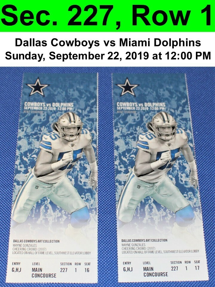 Two (2) Dallas Cowboys vs Miami Dolphins Tickets Sec. 227, Row 1, GREAT VIEW!