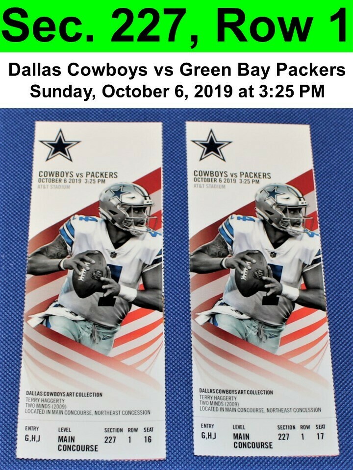 Two (2) Dallas Cowboys vs Green Bay Packers Tickets Sec. 227, Row 1, GREAT VIEW!
