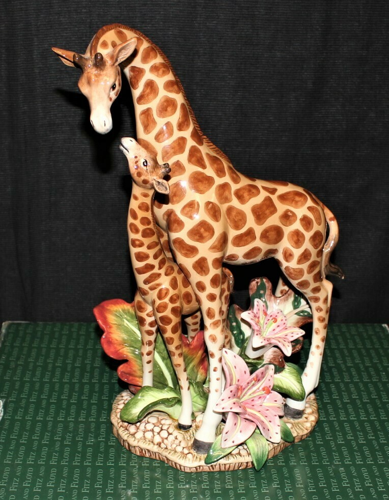 Fitz & Floyd Exotic Jungle 15” Mother and Baby Giraffe Figurine w/ Box #78/300