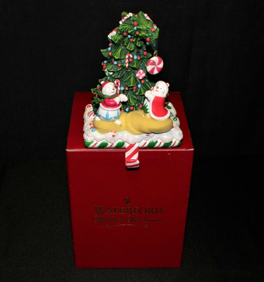 Waterford Holiday Heirlooms Musical Snowmen & Tree Stocking Holder in Original Box