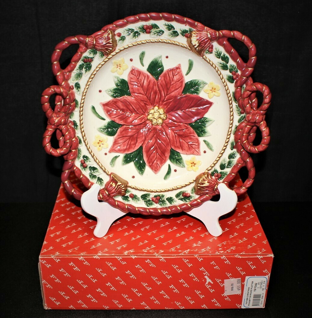 ​Fitz & Floyd Father Christmas Poinsettia Centerpiece Serving Plate in Original Box