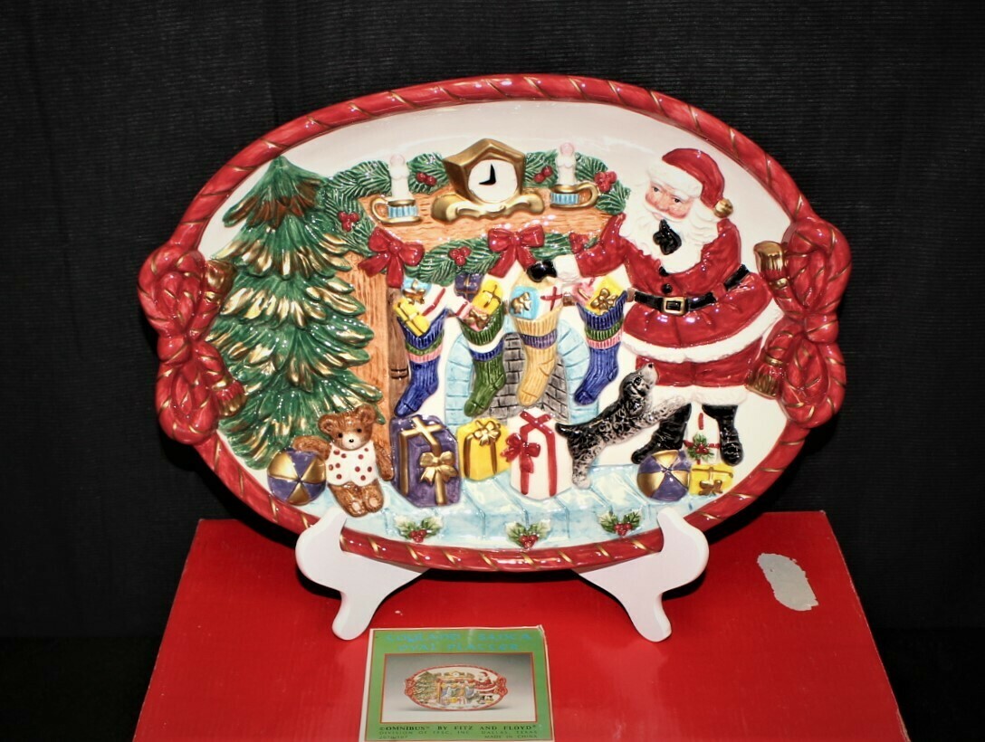 1996 Fitz & Floyd Omnibus Toyland Santa Christmas Oval Serving Platter w/ Box