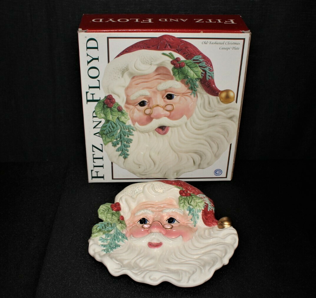 Santa Fitz & Floyd Classics Old Fashioned Christmas Canape Cookie Plate in Original Box