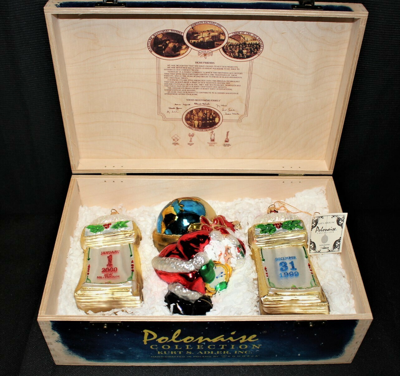 Polonaise Collection Millennium 2000 Glass Ornaments by Kurt S. Alder in Wood Box
