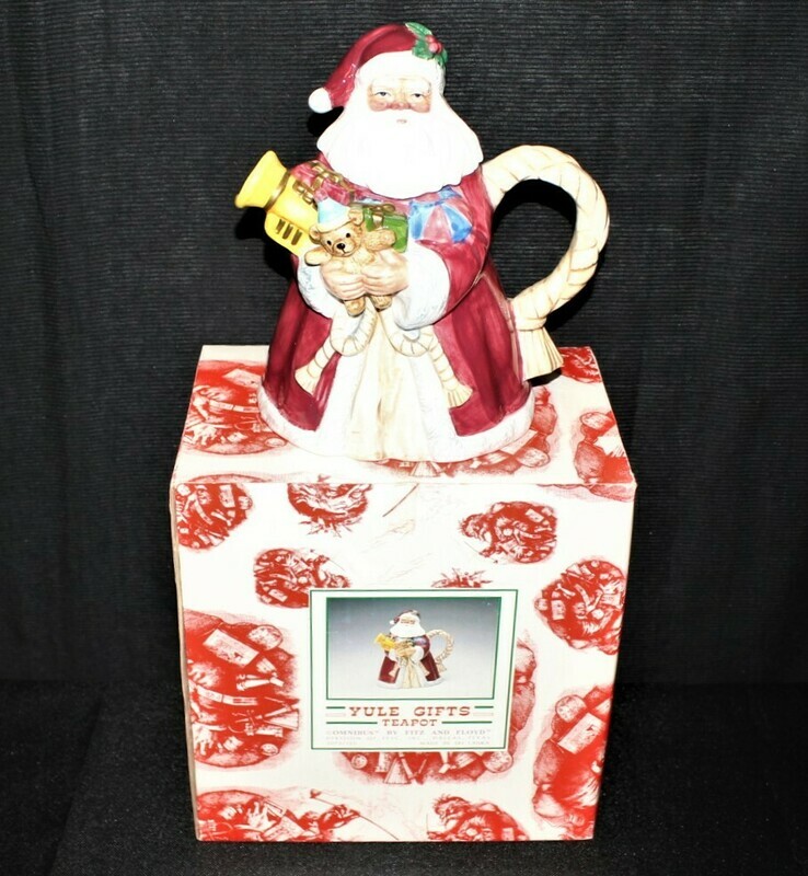 Fitz &amp; Floyd Omnibus Christmas Holiday 22 Oz. Santa Teapot in Original Box