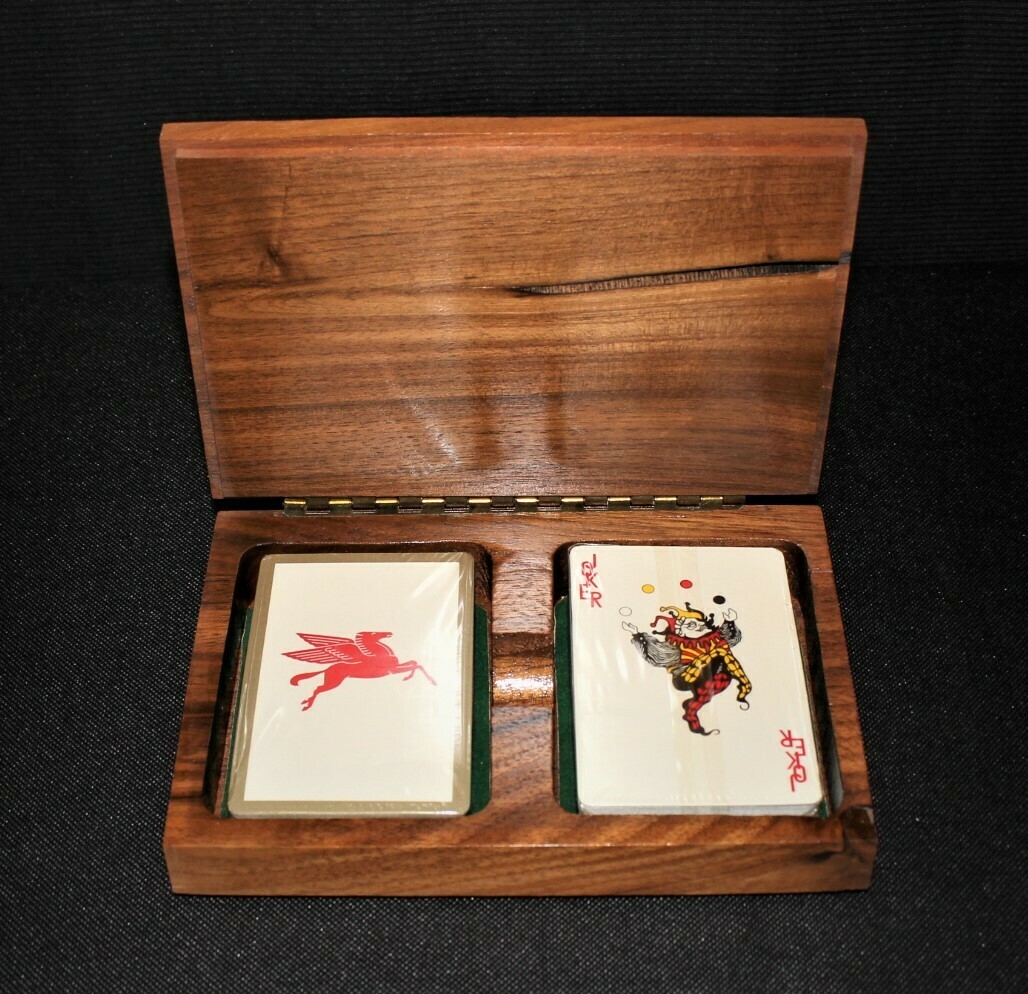 Vintage Mobil Oil Pegasus 2-Deck Sealed Playing Cards in Wood Carved Storage Box