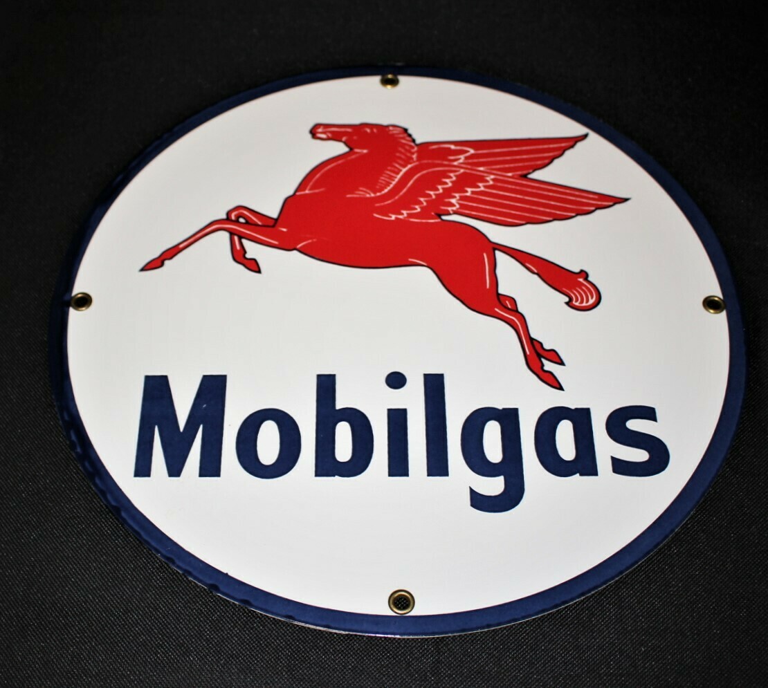 Vintage Mobilgas Pegasus Porcelain Service Station Pump Plate Advertising Sign
