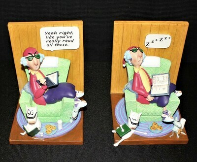 Set of Hallmark Shoe Box Maxine & Dog Floyd Zzz Reading Books Figurine Book Ends