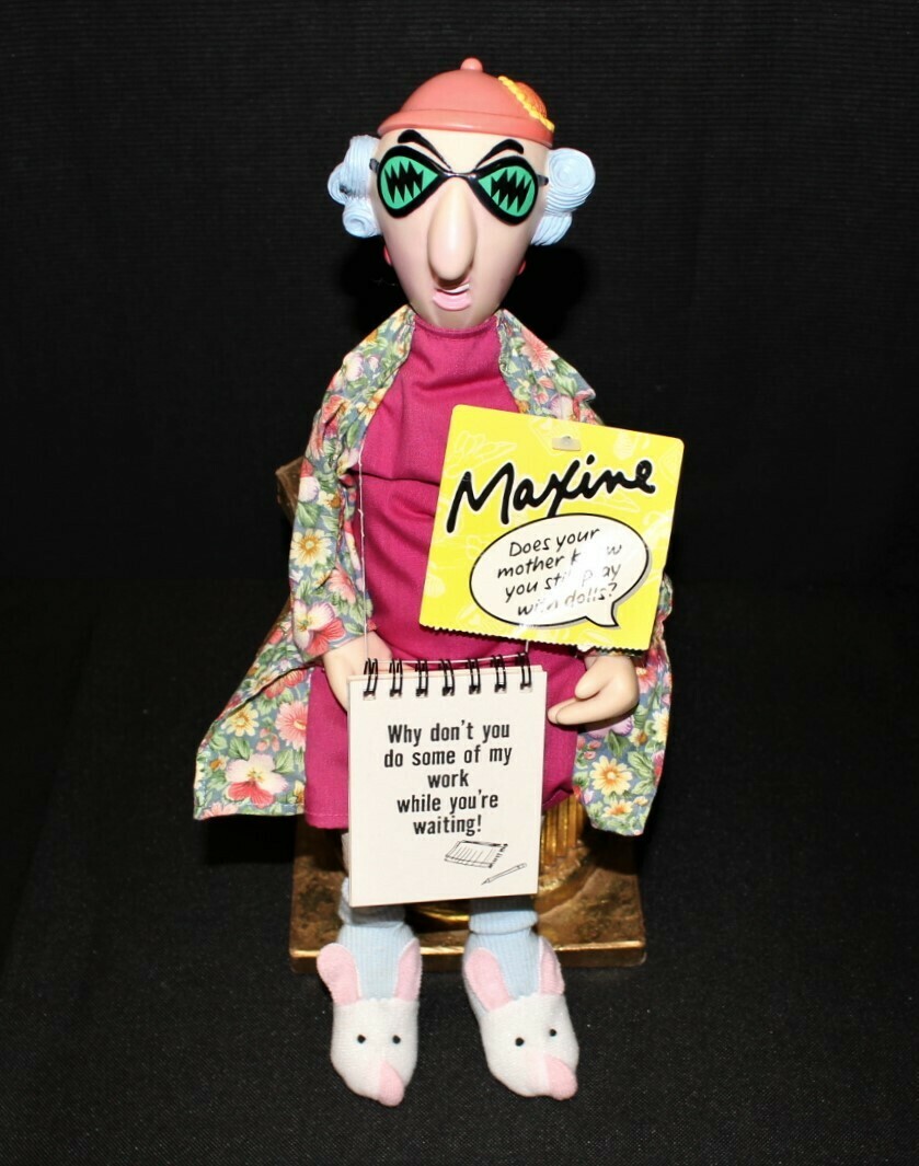 Hallmark Maxine Shelf Desk Sitter Doll with Bunny Slippers and Spiral Book Pad