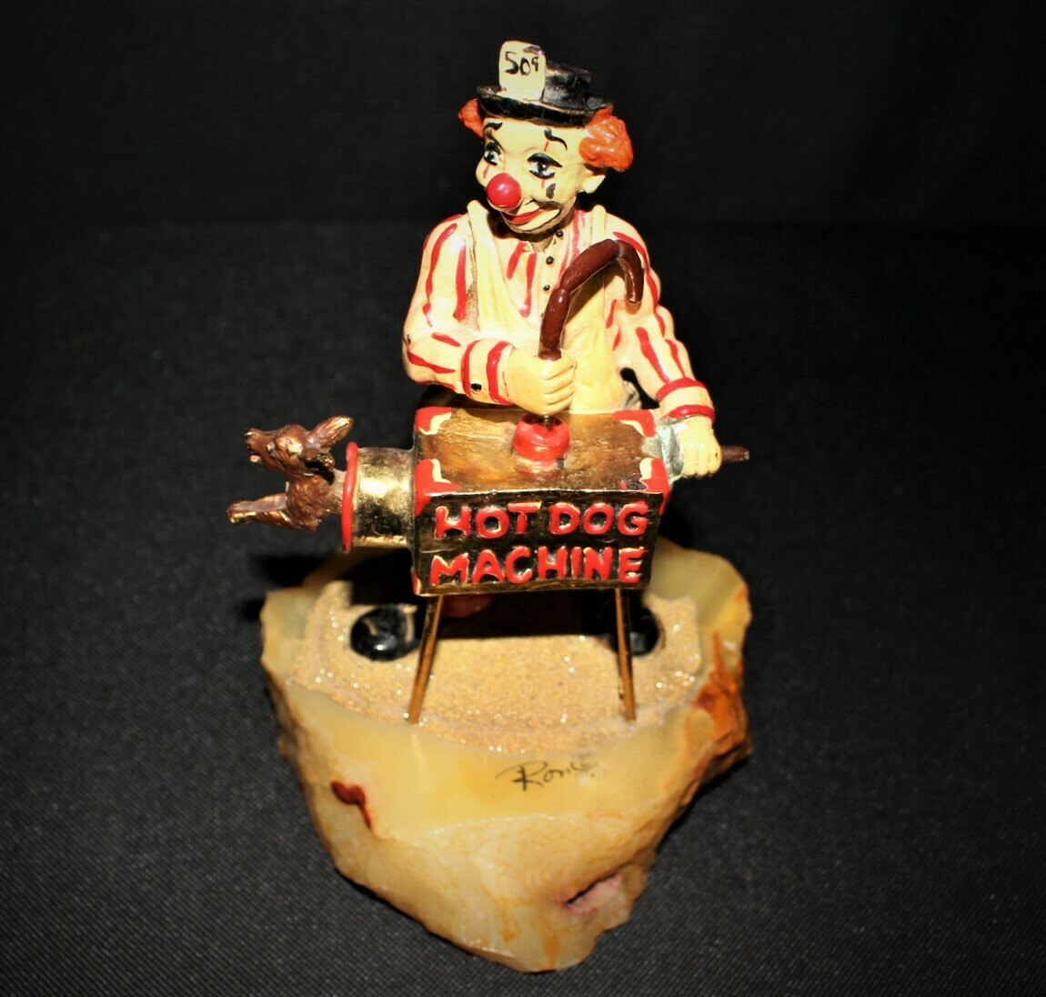 1980 Ron Lee Hot Dog Machine Hand Painted 24kt. Clown Sculpture Figurine, Signed
