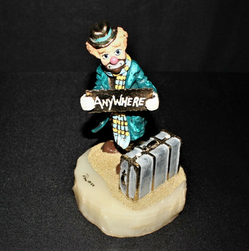 1988 Ron Lee “ANYWHERE” Hitchhiking Hobo Clown Sculpture Figurine, Signed