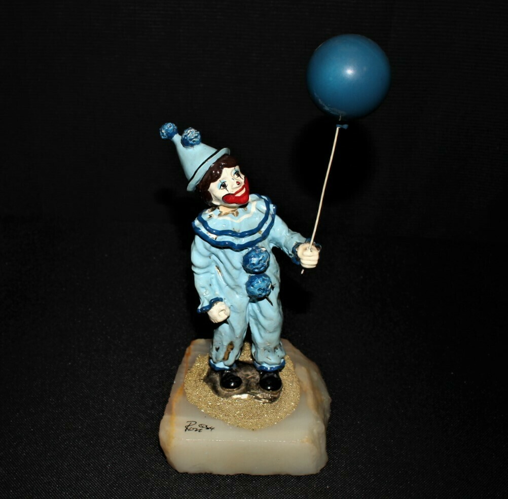 Ron Lee 1984 Blue Circus Clown and a Balloon Sculpture Figurine, Signed