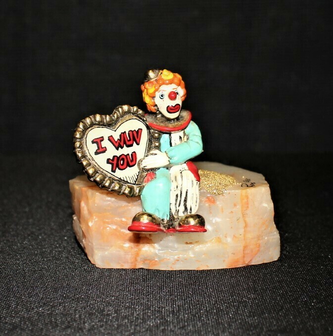 1985 Ron Lee "I Wuv You" Clown Sculpture Figurine Sitting on Onyx Base, Signed