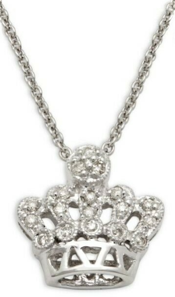 Sydney Evan Small Diamond Crown Pendant 14K White Gold Necklace, Retails $1225