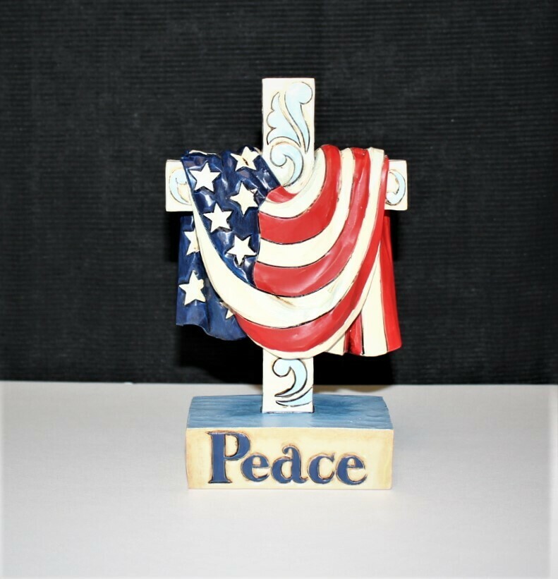 2014 Jim Shore Peace In God We Trust Flag Draped over Cross Figurine #4040791