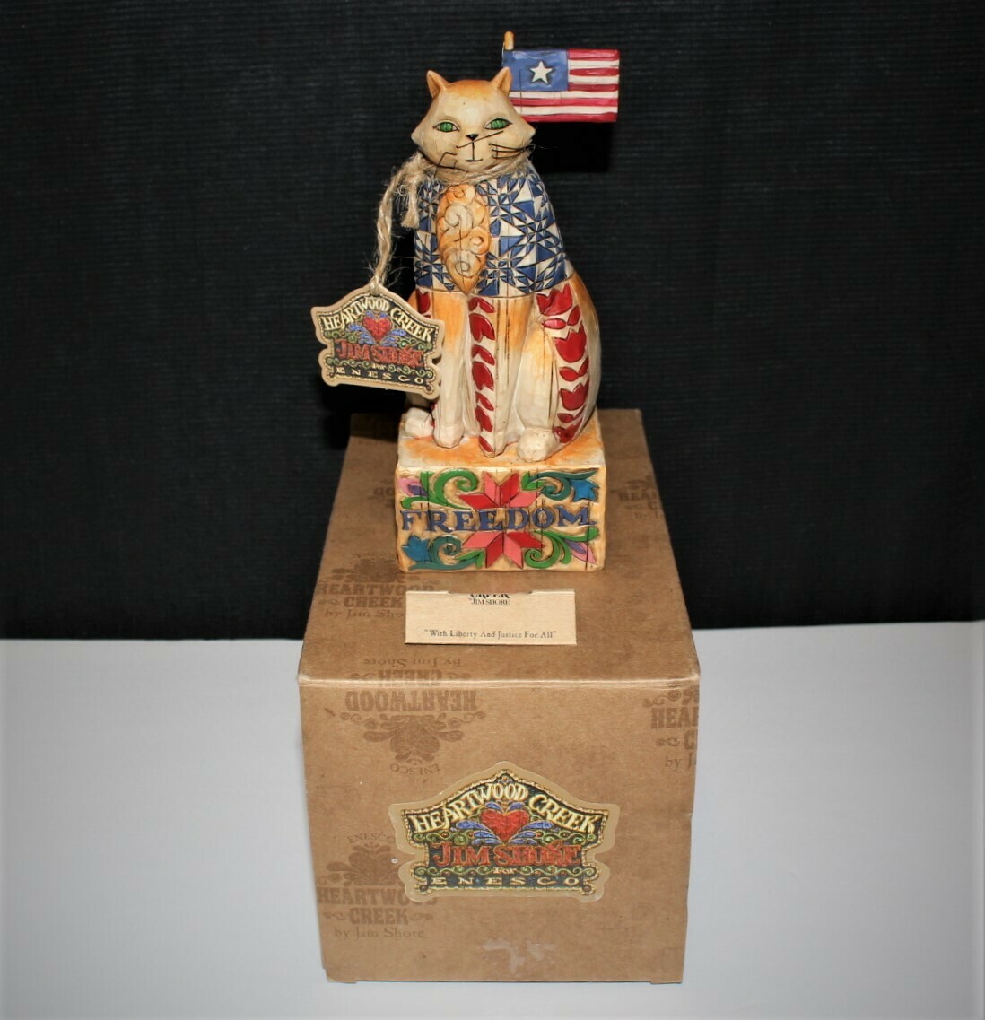 Jim Shore 2003 FREEDOM Patriotic Cat Figurine in Original Box #117047