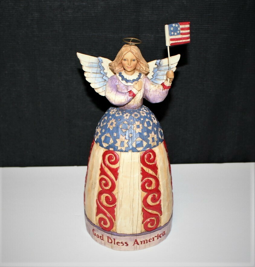 Jim Shore 2003 Pledge Allegiance Flag "God Bless America" Angel Figurine #117044