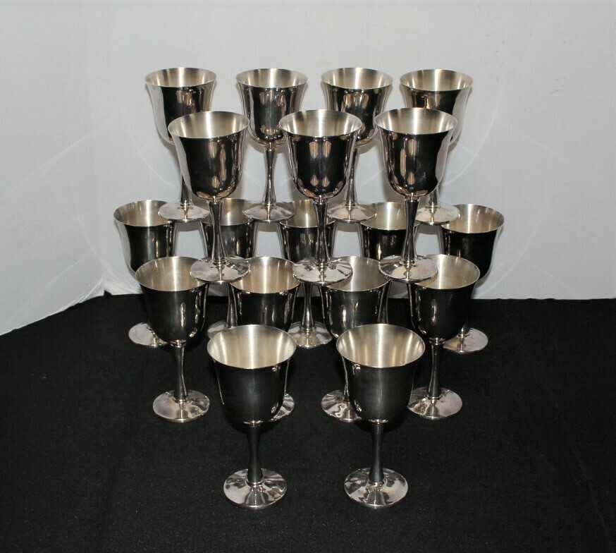 Set of 18 Salem Portugal Vintage 5.5 Inch Silver-Plated Wine Goblets