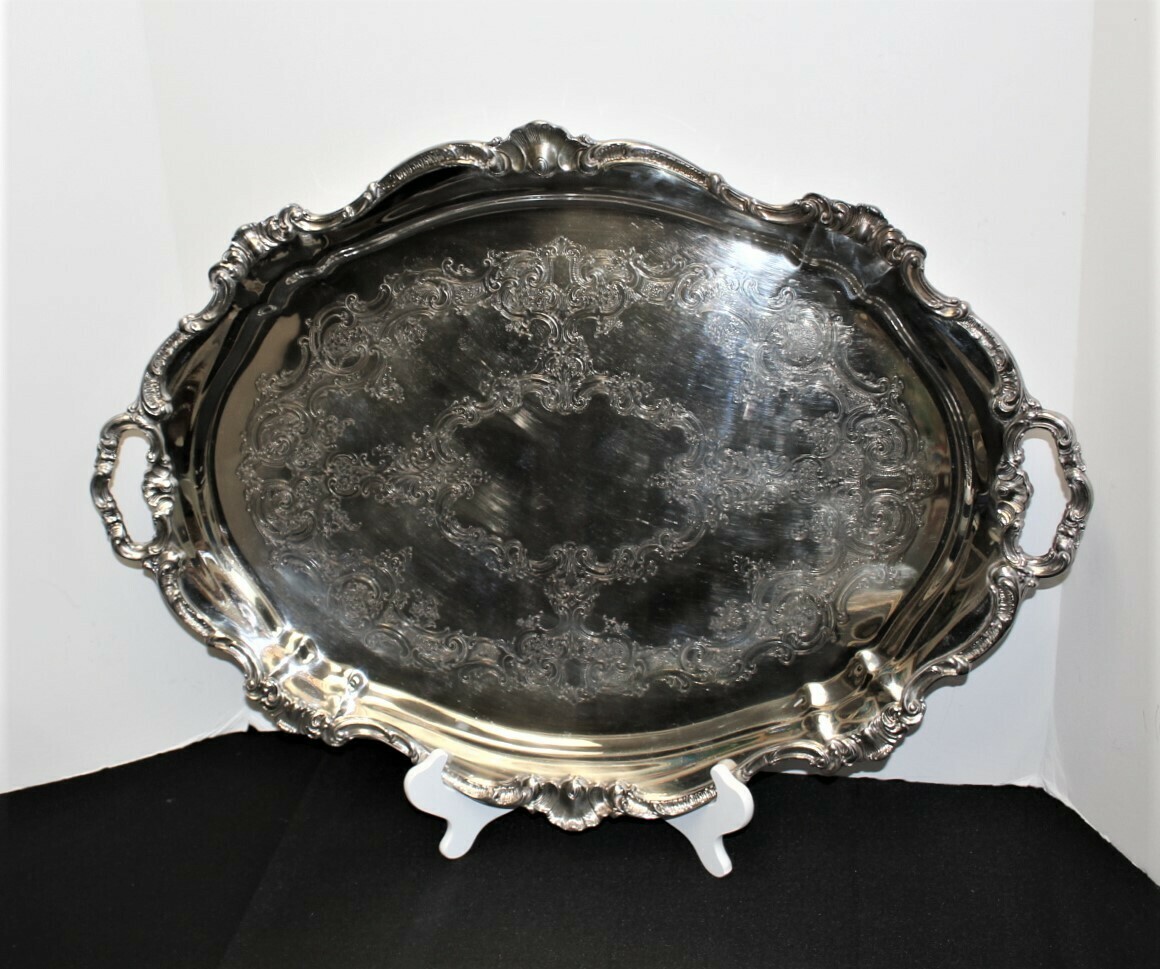 Gorham Strasbourg Large Ornate Silverplate 26” Oval Serving Tray w/ Handles YC777