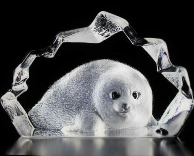 Mats Jonasson Signed 3D BABY SEAL Crystal Art Sculpture Made in Sweden