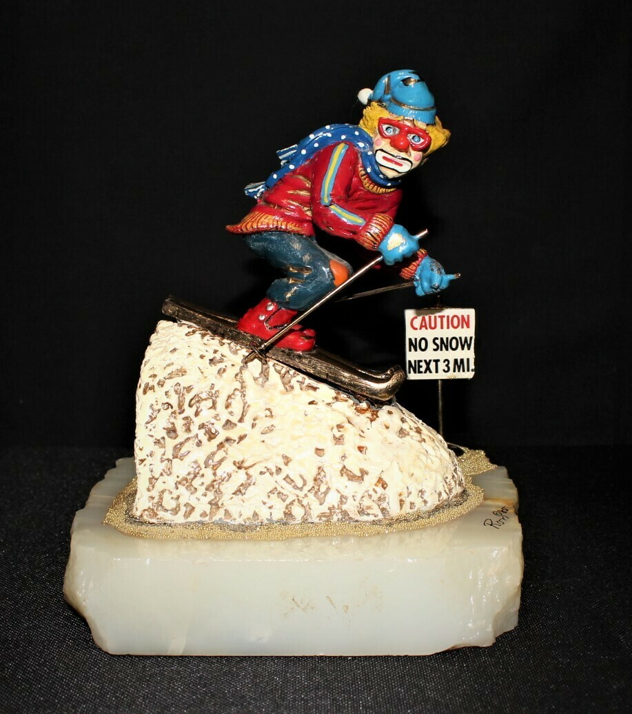 Ron Lee 1985 Downhill Skiing Clown Caution No Snow Sculpture Figurine Signed 438