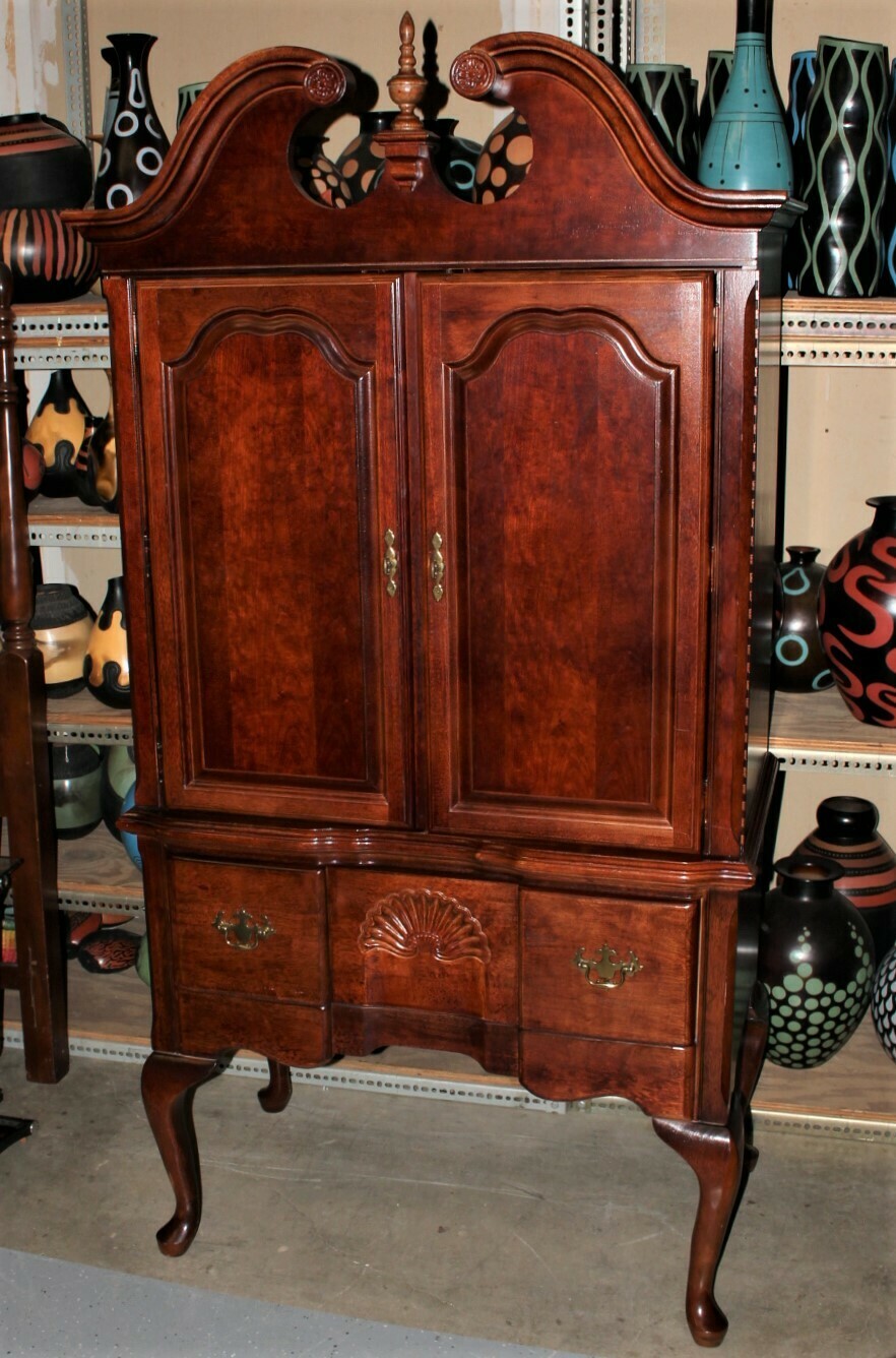 Vintage Queen Anne Cherry Wood TV Armoire Cabinet