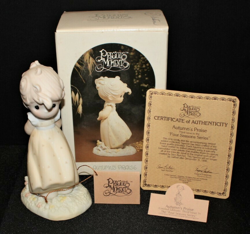 Precious Moments 1986 AUTUMN’S PRAISE 7” Girl Porcelain Figurine in Box, 12084