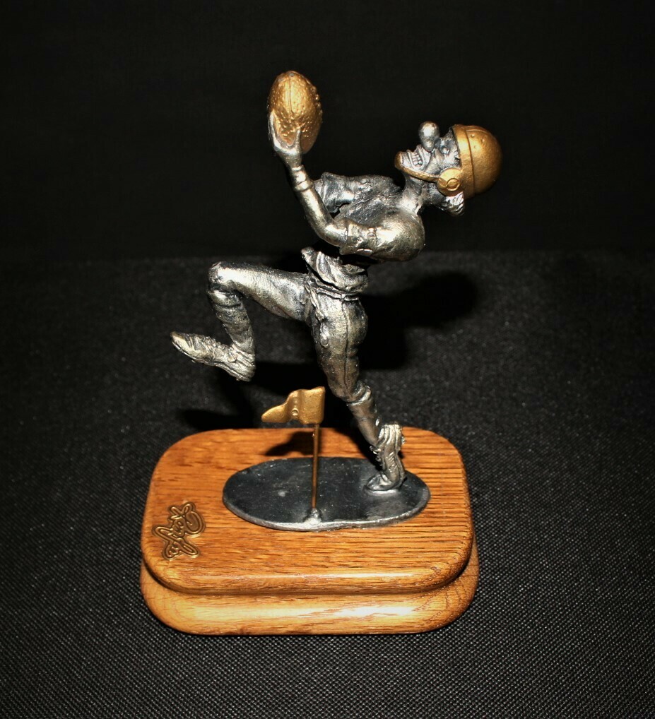 Ron Lee Fine Pewter Clown Football Player Hobo Sportsmen Collection on Wood Base