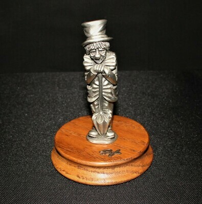 Ron Lee Pewter Clown Leaning on Umbrella Limited Edition Figurine on Wood Base