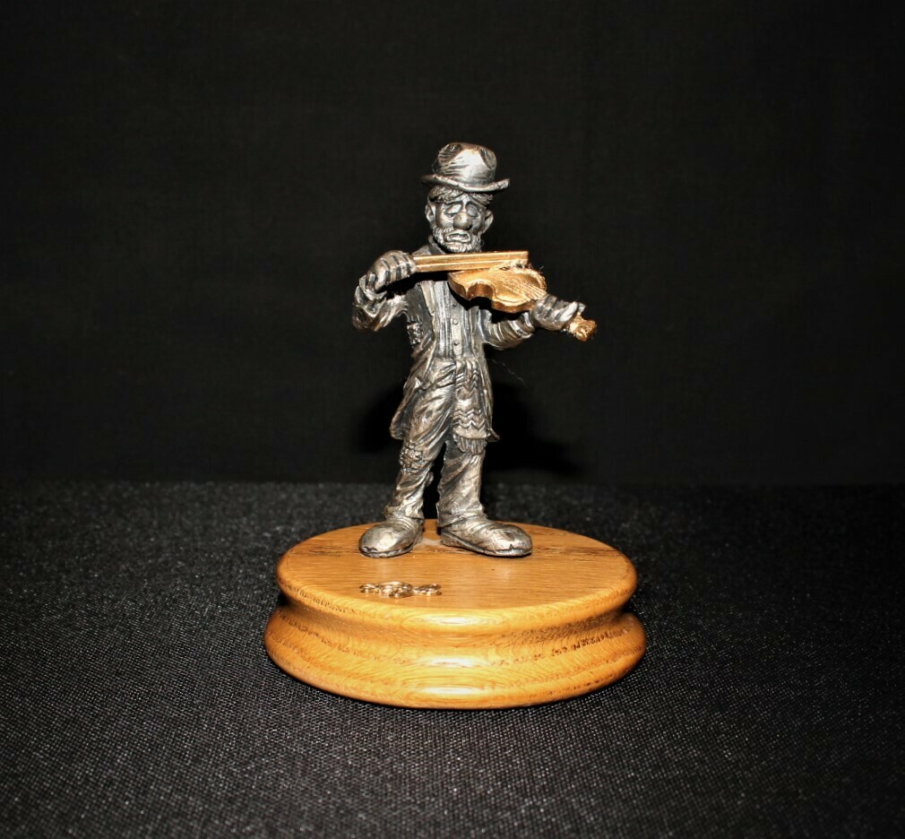 Ron Lee Band Collection Hobo Clown Playing Fiddle Fine Pewter Figurine on Base