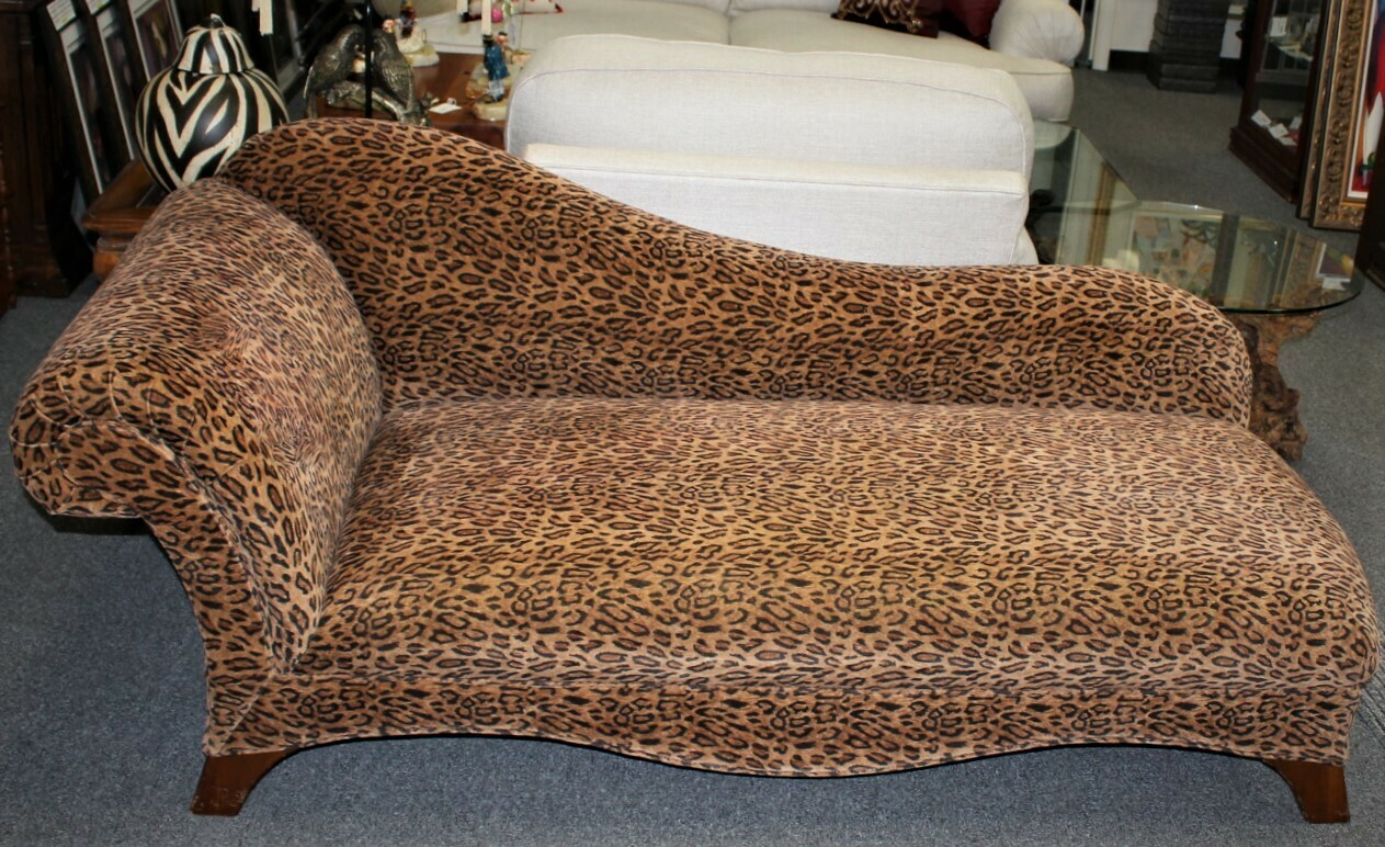 Leopard Print Upholstered Chaise Lounge Sofa Recamier