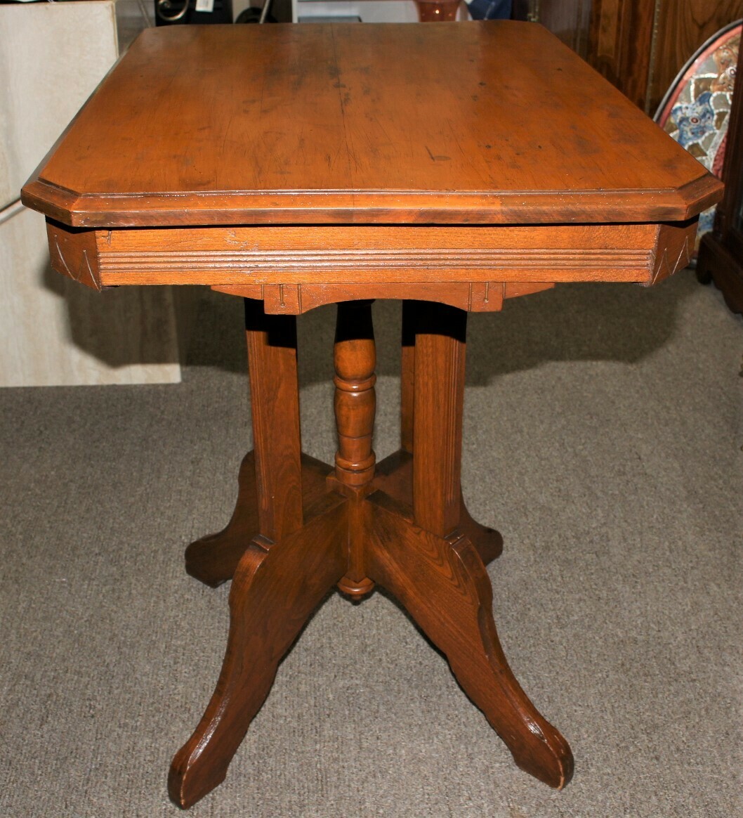 Antique Eastlake Victorian Solid Carved Walnut Parlor Side Table